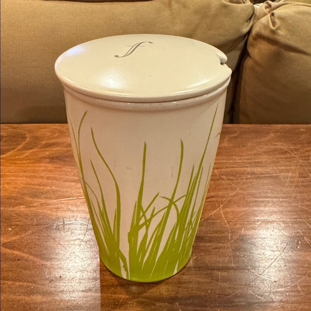 TEA FORTE Lidded Spring Grass Steeper Tea Cup Mug WHITE Porcelain No Sieve 12 oz